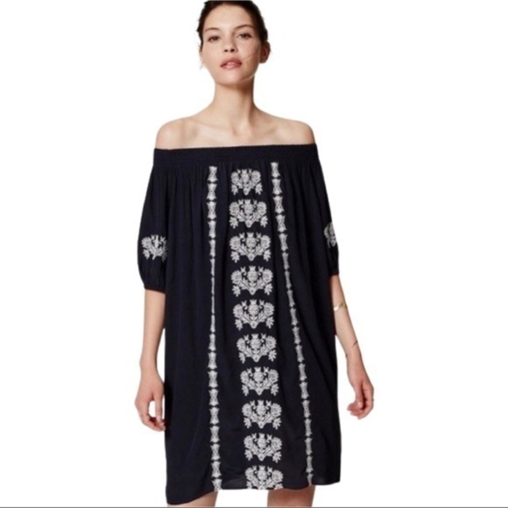LOFT La Bonita Boho Embroidered Drop Shoulder Dress